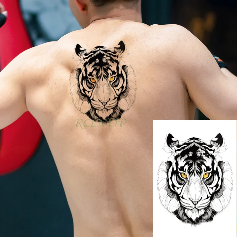 Водонепроницаемая Временная тату-наклейка с тигром головой короля животным