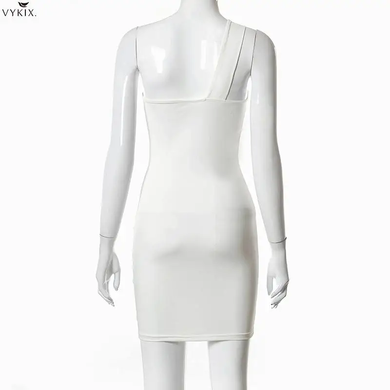 

Summer Hollow Out White Strap Mini Dress One Shoulder Sleeveless Bodycon Sexy Dresses Streetwear Party Clubwear Elegant Clothes