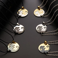 new fashion yin yang tai chi dog splicing paired couple necklace set women pendant rope chain lover jewelry choker collar gifts