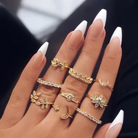 crown ring boho 9pcssets luxury clear crystal stone wedding ring sets for women men water drop flowers sun geoemtric jewelry