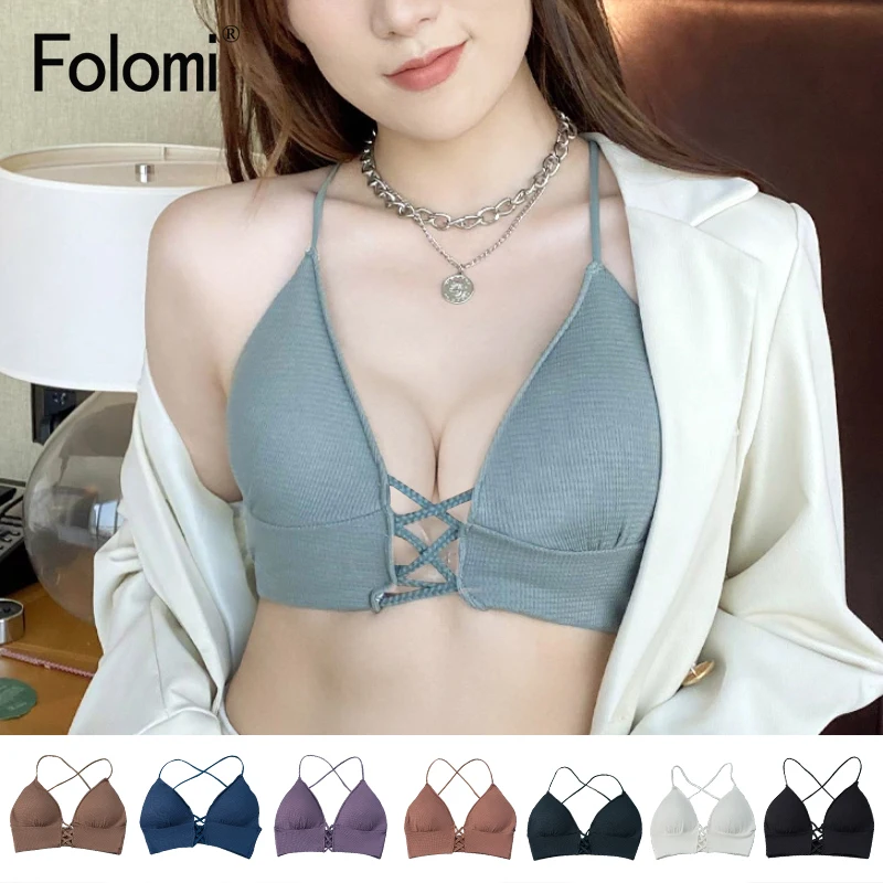 

Folomi Sexy Soild Bras For Women Cotton Bralette Soft Lingerie Padded Brassiere Beauty Back Tops One Size