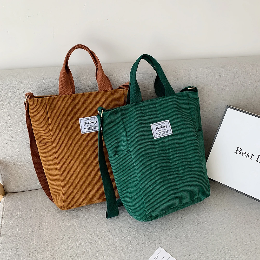 

Vintage Women Shoulder Bags Casual Corduroy Pure Color Handbag Winter All Match Crossbody Bags Shopping Supplies