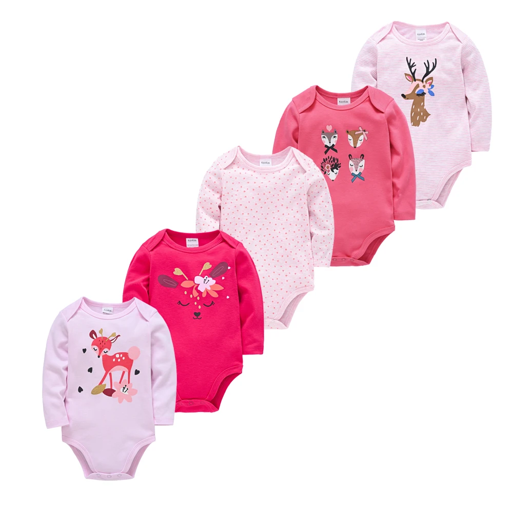 

Honeyzone 5Pcs/Set Infant Girl Bodysuit Toddler Boy Clothes Bebe Fille Pink Print Jumpsuit Cartoon Full Sleeve Rompers Cute Body