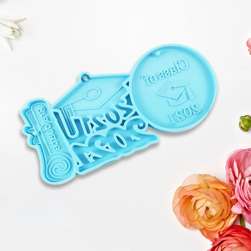 

Glossy 2021 Graduation Keychain Epoxy Resin Mold Handmade Necklace Pendant Silicone Mould DIY Crafts Jewelry Tool