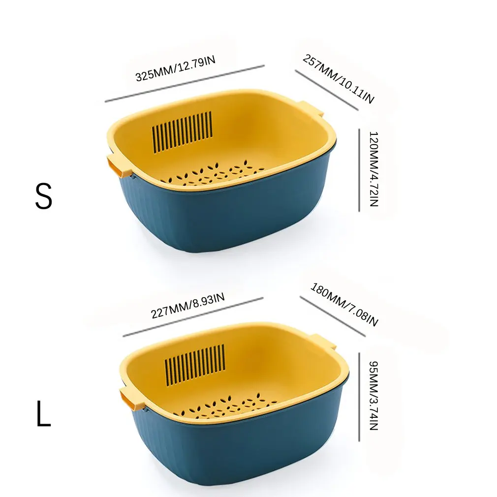 

Kitchen Double-Layer Plastic Drain Basket Bowl Washing Storage Basket Strainers Bowls Drainer Vegetable Cleaning Colander Tool