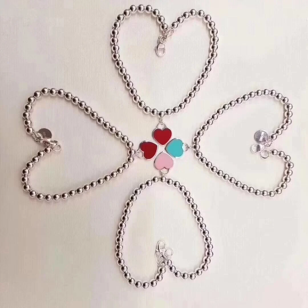 

Ms heart-shaped silver bracelets bracelets, 925 silver blue pink enamel 4 mm