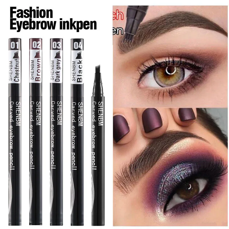 

Waterproof Natural Eyebrow Pen Four-claw Eye Brow Tint Makeup 4 Colors Eyebrow Pencil Brown Black Grey Brush Cosmetics