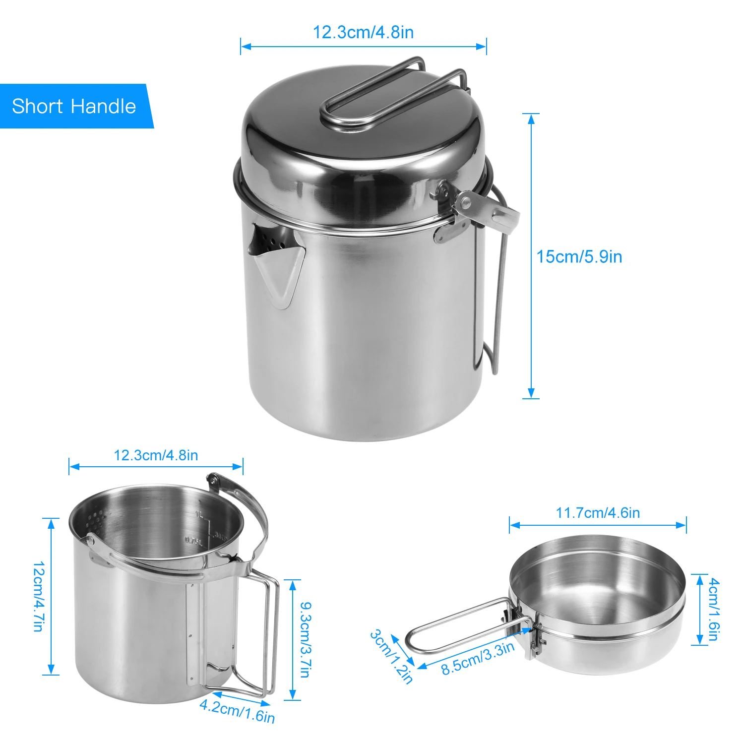 1L Camping Kettle Stainless Steel Cooking Pot Portable Outdoor Backpacking with Foldable Handle | Спорт и развлечения