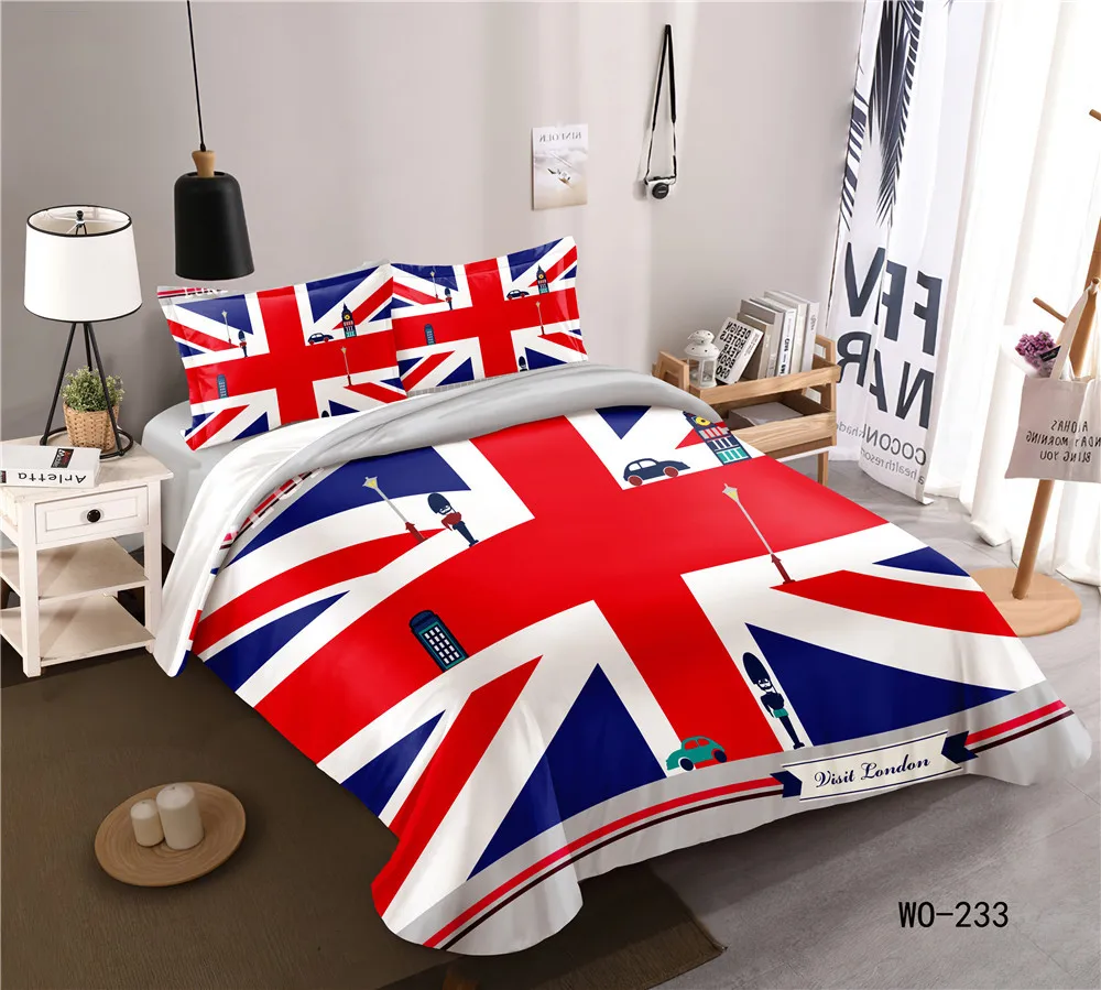 

American Flag Duvet Cover Set UK Flag Quilt Cover Pillowcases King Size Bedding Set Comforter Cover Queen Home Textile Polyester