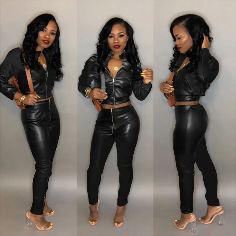 Женский Облегающий комбинезон из искусственной кожи Раздельный с длинным