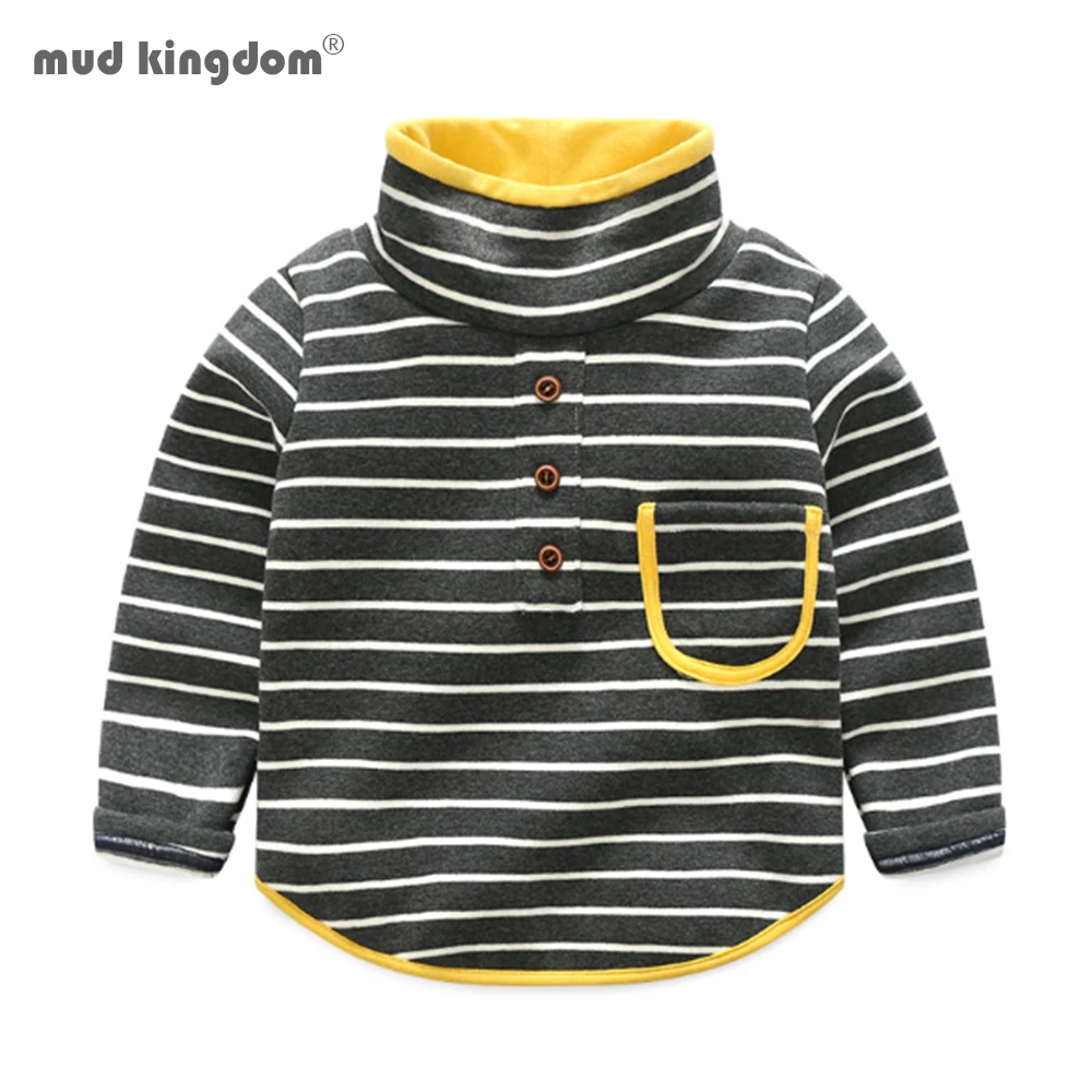 

Mudkingdom Boys Sweatshirts Autumn Winter Long Sleeve Striped High-Neck Fleece Lined Fashion Kids Outerwear Boys Clothes