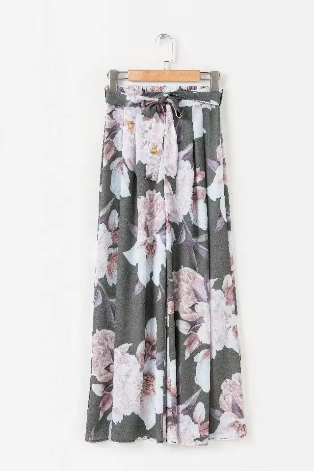Floral Print Wide Leg Pants Women Long Casual Chiffon Trousers Summer Boho Beach Elastic High Waist Spring | Женская одежда
