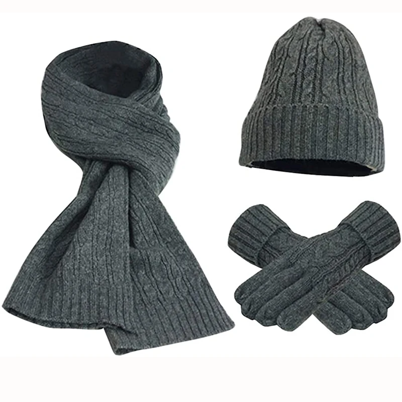 

Womens Scarf Sets Winter Hat Scarf Gloves Knitted Keep Warm Scarves Simple Solid Color Clothes Accessories Thick Soft Scarf Set