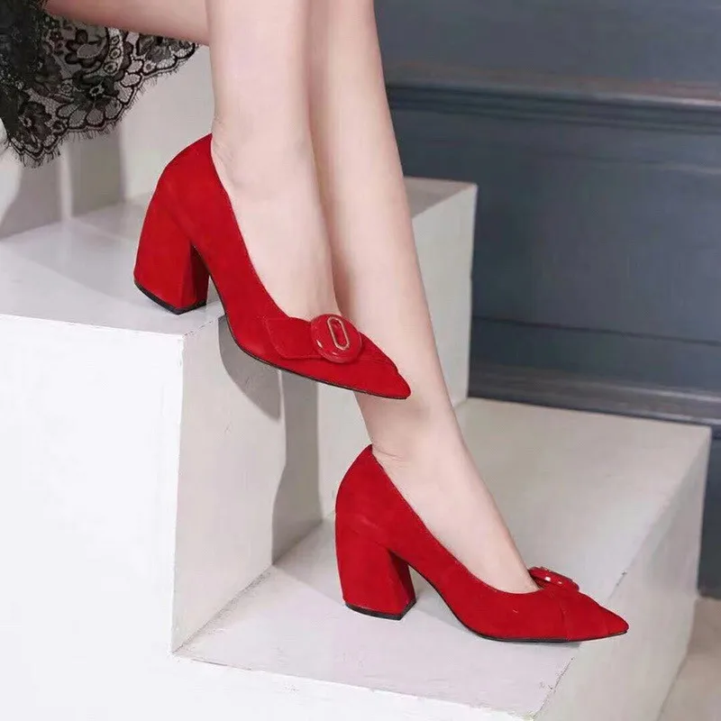 

High Heels Pumps Women Etiquette Pointed Toe Single Shoes Mid-Heeled Stiletto High-Heeled