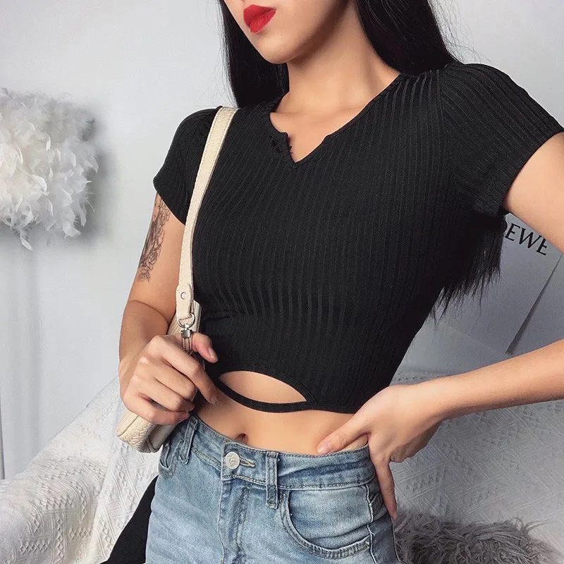 Футболка женская с V-образным вырезом и коротким рукавом | Женская одежда