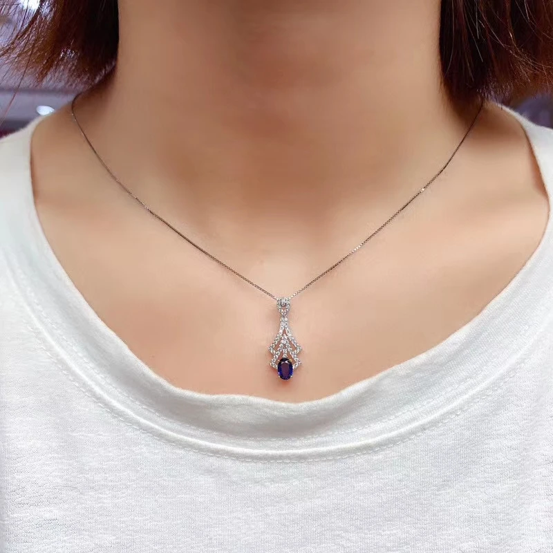 Подвеска из серебра 925 пробы с натуральным синим сапфиром | Украшения и