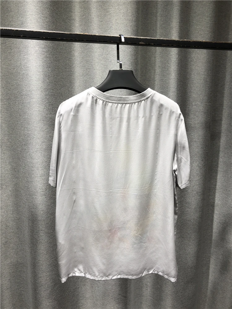 

Tshirt Women New Summer Products Casual Pure Silk Round NeckShort Sleeve Top Animal Balloon Design On Chest Threaded Neckline