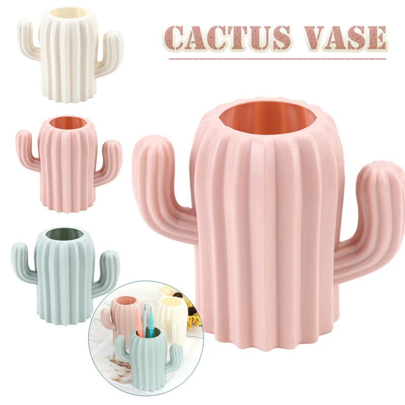 

Держатель для ручки в виде кактуса, искусственная зеленая/Розовая/белая Трехцветная настольная стойка для хранения карандашей