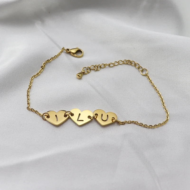 

Personalized Initial Letter Handwrite Triple Heart Bracelet Dainty Monogram or Short Name Heart Bracelet Custom Name Jewelry