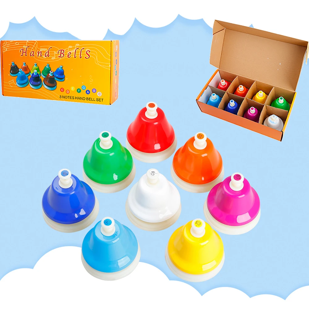 M MBAT 8 note campana a mano Orff colorato Set di strumenti musicali giocattolo musicale bambini bambino classe di educazione precoce campana Handbell regalo