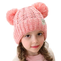 fall winter solid pompom ball ear warm kids children skullies beanies elastic hat cap boy girl fashion accessories xmc