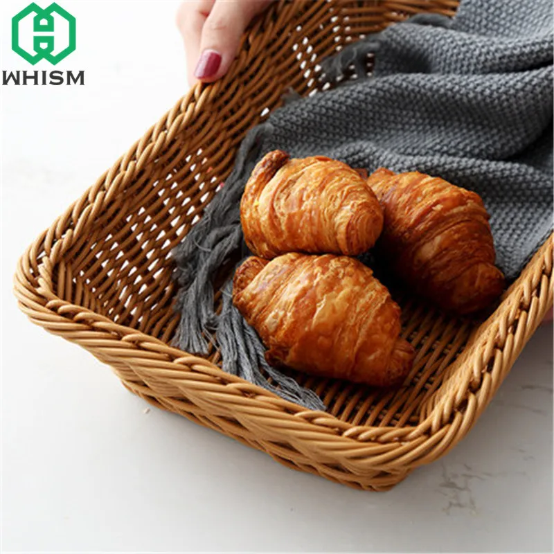 

1Pc Rattan Storage Baskets Vegetable Candy Snack Container Rectangular Fruit Bread Basket Home Storage Organization S/M/L