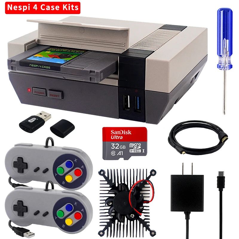 Retroflag Raspberry Pi 4 Nespi чехол + 32/64/128 ГБ sd карта ридер HDMI кабель геймпады NESPi4 для модели