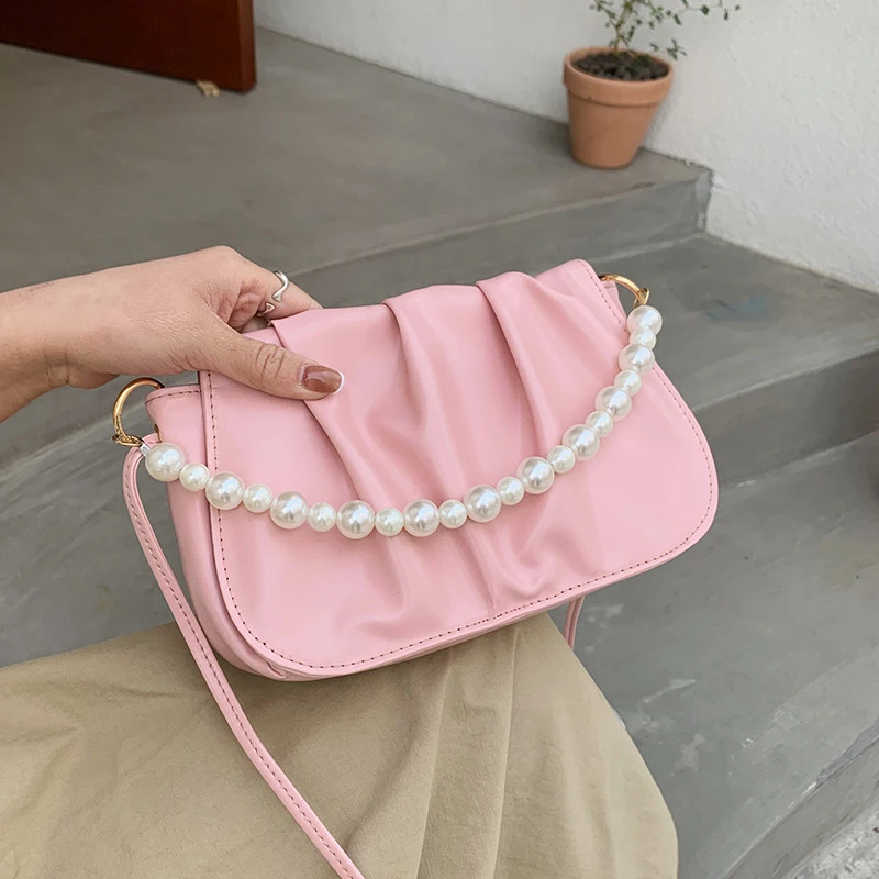 

2022 New Women's Bag Large Capacity Pearl Fold Cloud Bag Texture Ladies Shoulder Bag Messenger Bag