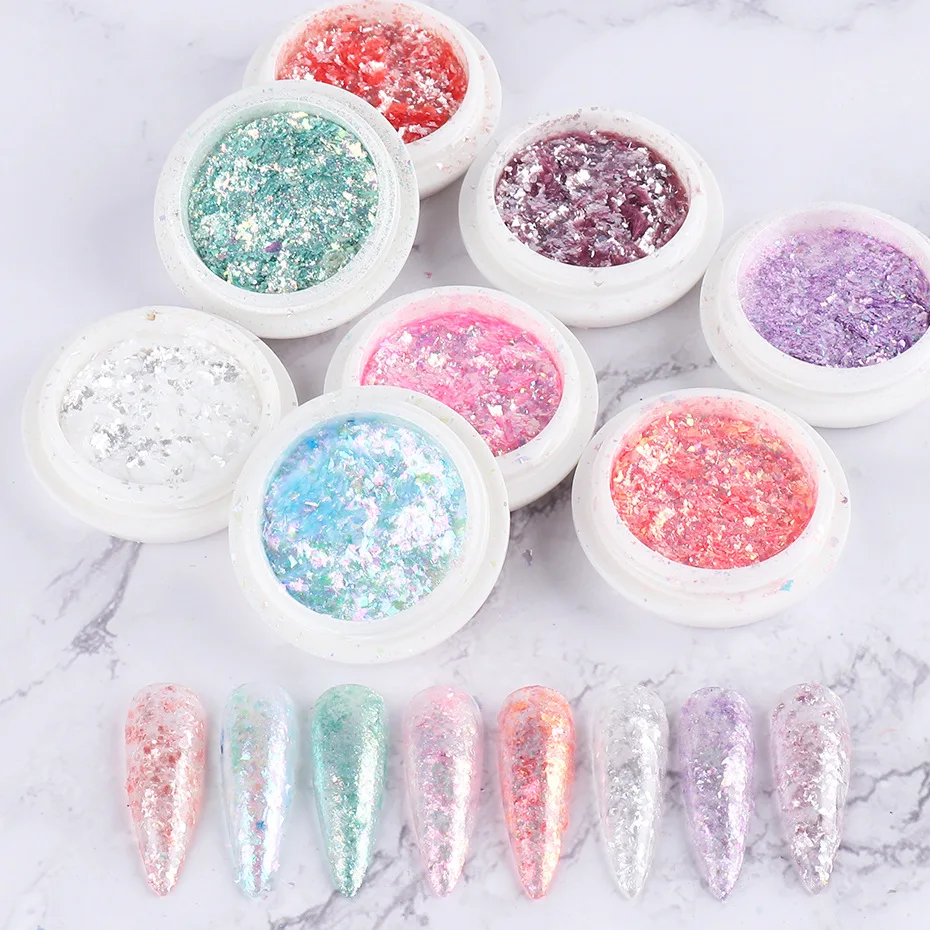 

1Pcs Holographic Opal Powder Nail Art Mermaid Glitter Irregular Sequin Flakes Aurora Powder Arcylic Nail Tips Accessory