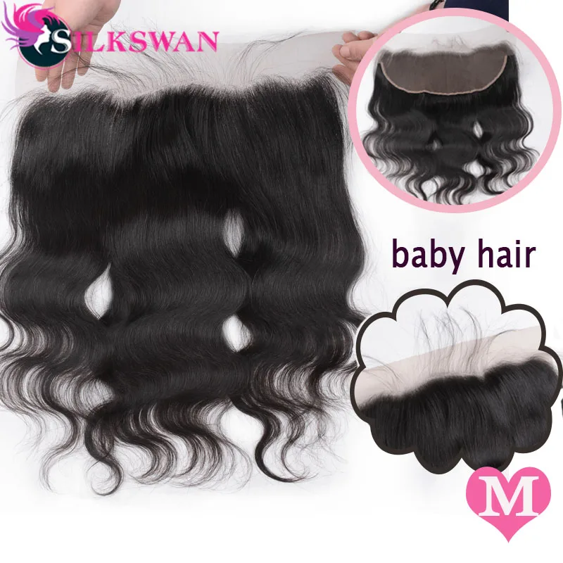 Silkswan волосы бразильские 13*4 Кружева Фронтальная объемная волна Remy человеческие волосы ухо до уха закрытие предварительно выщипанные волосы с детскими волосами