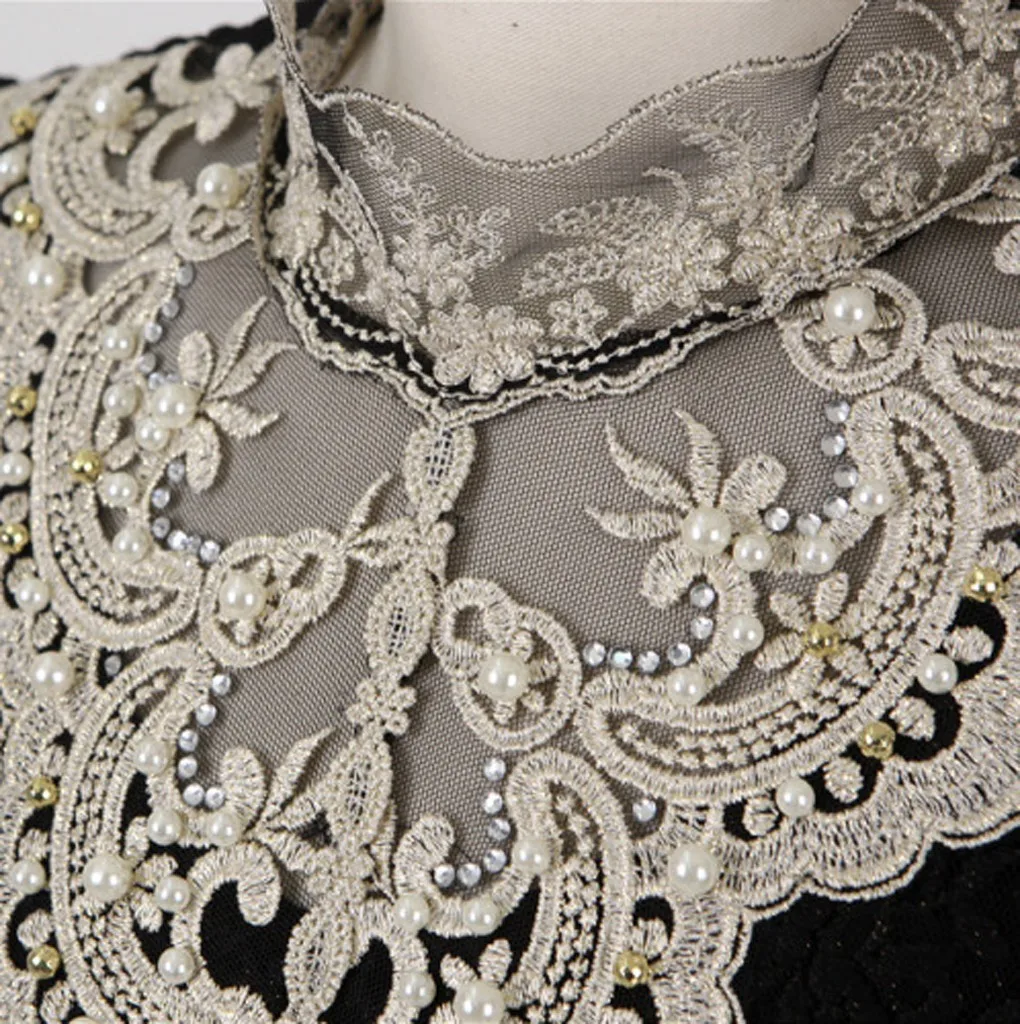 JAYCOSIN женский ретро сексуальный кружевной ажурный вышитый жемчуг длинный рукав