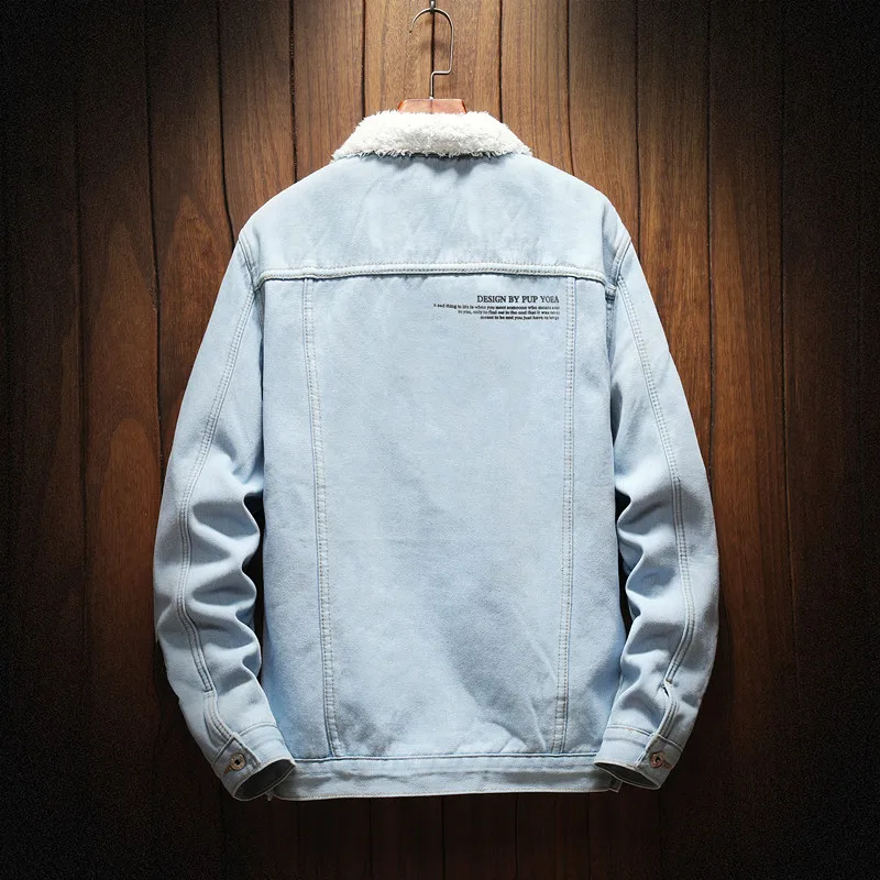 Мужская джинсовая куртка светло-голубая верхняя одежда теплые джинсовые пальто