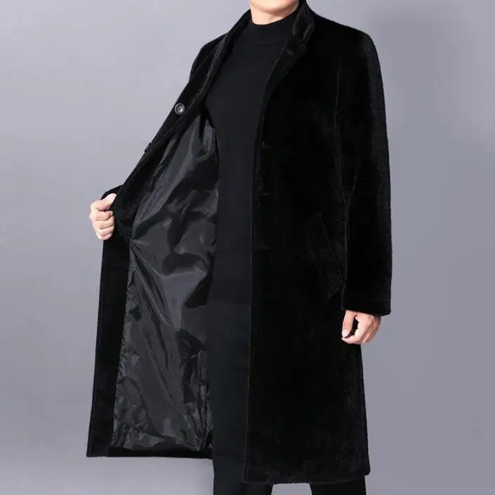 Осенне-зимнее повседневное шерстяное пальто мужские тренчи черное с длинным