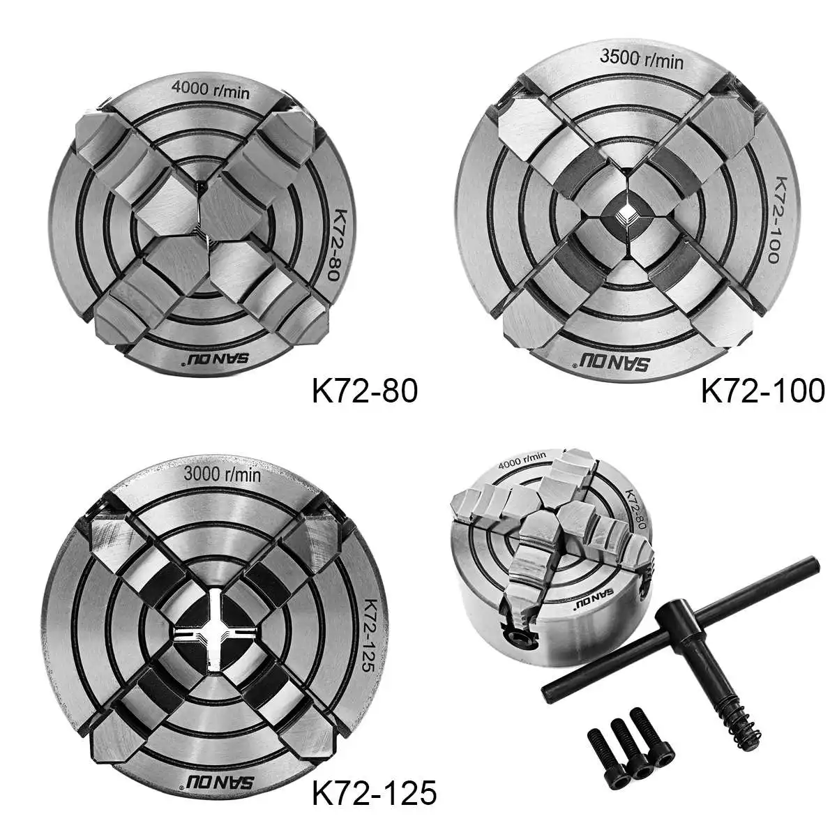 SANOU K72-80 100 125 патрон 4 Челюсти 80 мм 3 дюйма токарный независимая реверсивная челюсть