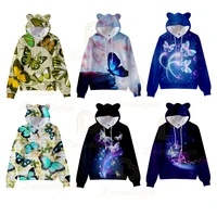 3d print hoodie butterfly pattern female sweatshirts childrens cat ears hooded boys girls spring autumn beautiful hoody