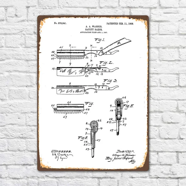 

Straight Edge Razor Patent Vintage Retro Metal Tin Sign Barber Shaving Metal Sign Wall Decor Fashion Art Decor Poster