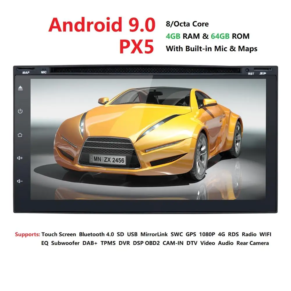 OctaCore " 2Din Android9.0 Автомобильный DVD Радио мультимедийный плеер 800*480 универсальный gps навигация Авторадио Стерео Аудио OBD2 DVR DTV