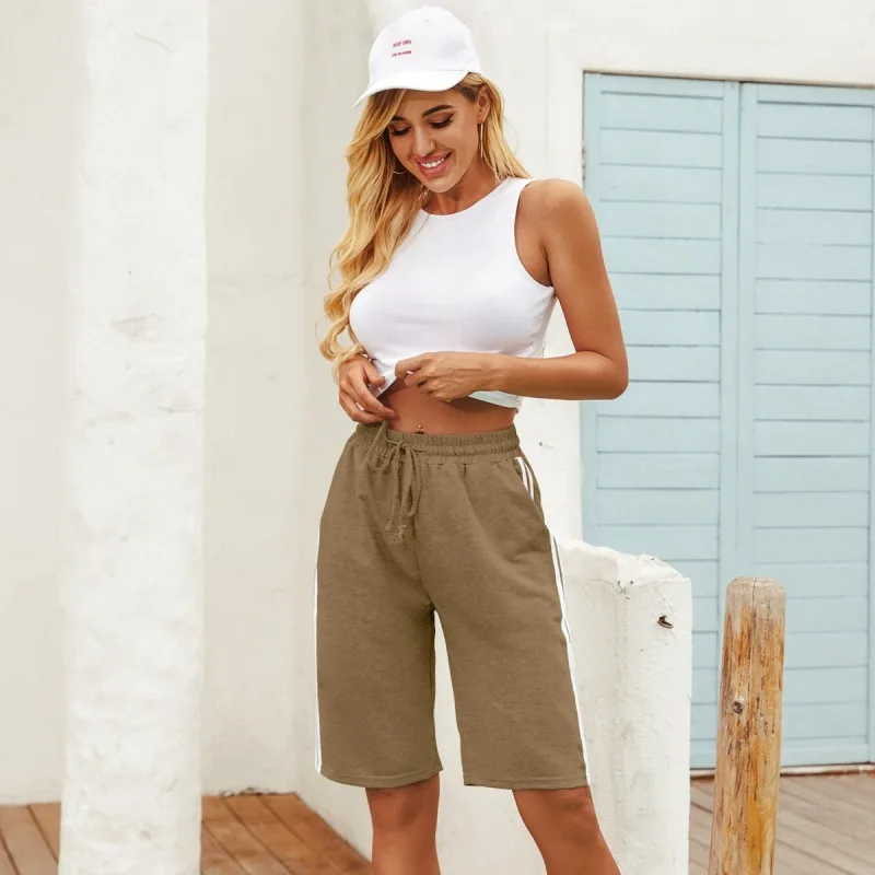 

Women's High Waist Shorts Pants 2021 Summer Fashion Joker Straps Casual Sports Wid Leg Trouser OL Commuter Straight Knickers