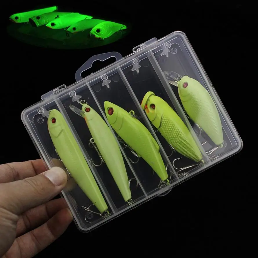 5 шт./лот комплект светящейся рыболовной приманки жесткая Приманка VIB Minnow Crank Popper