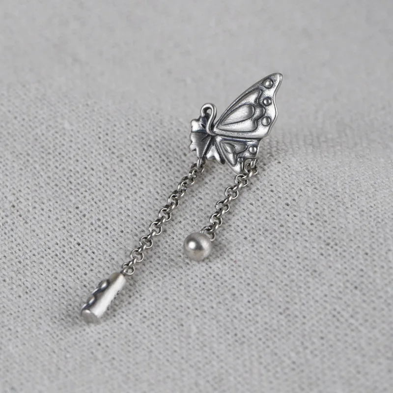 

FNJ 925 Silver Animal Butterfly Earrings 100% Original Pure S925 Sterling Silver Stud Earring Women Jewelry Tassel Chain