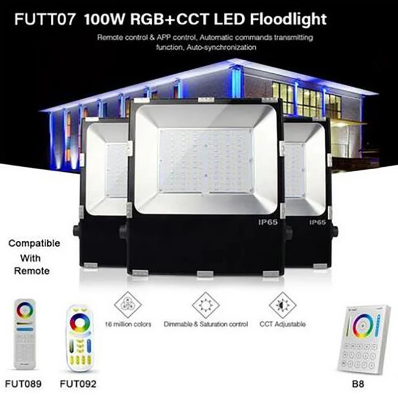 

FUTT07 100W LED Floodlight IP65 waterproof RGB+CCT adjustment 2.4G wireless remote LED Spotlight wifi cellpnone APP control