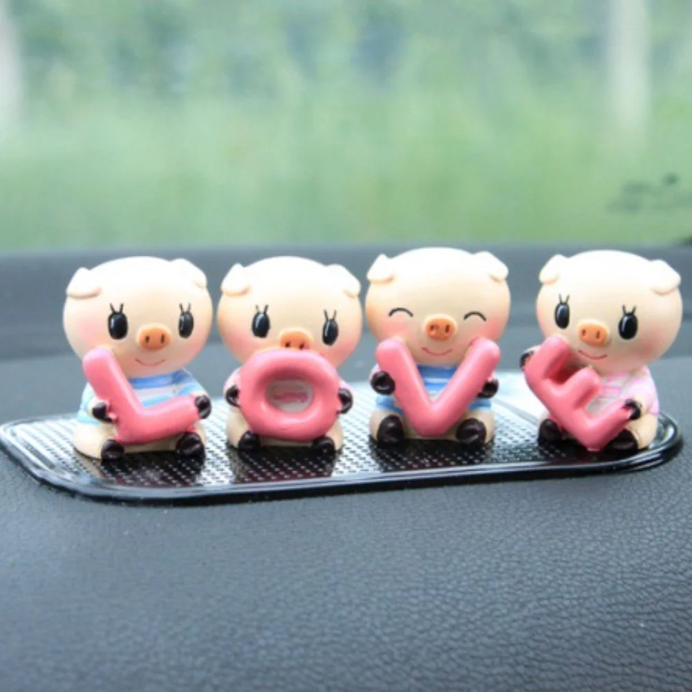 4Pcs/Set Letter LOVE Cartoon Funny Piggy Figurine Car Interior Toy Ornament Good Luck Decorations Dashboard Toys | Автомобили и