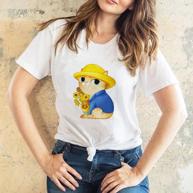 

Vincent Van Gogh Print Tshirt Harajuku Aesthetic Clothes Women Short Sleeve Tee Art Top Vintage Japanese Style Streetwear M