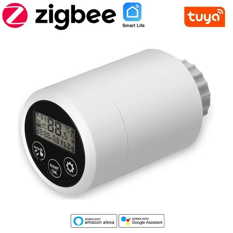 

Привод радиатора ZigBee Tuya, умный термостатический клапан радиатора с ЖК-дисплеем, работает с приложением Alexa Google