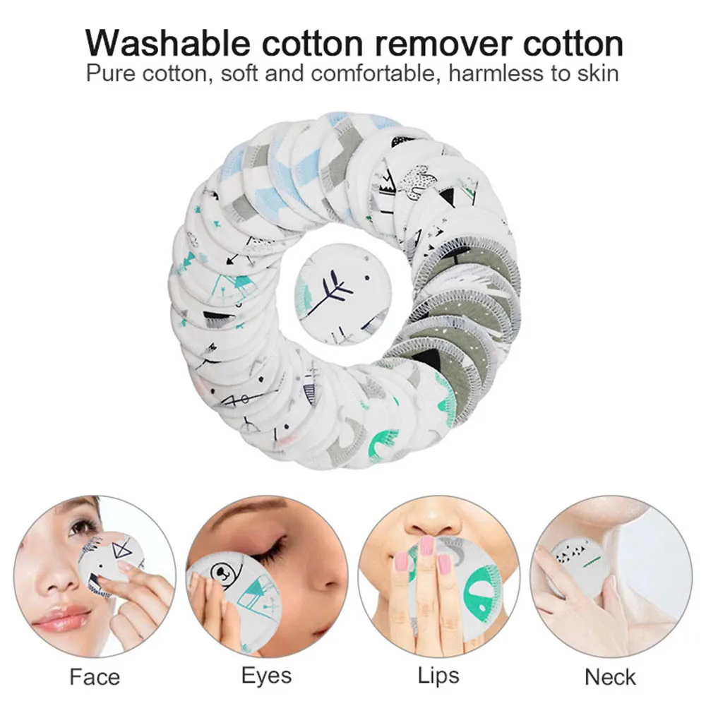 

12Pcs Makeup Remover Pads Reusable Cotton Facial Remover Double Layers Cartoons Skin Cleaning Pads Washable with Laundry Bag