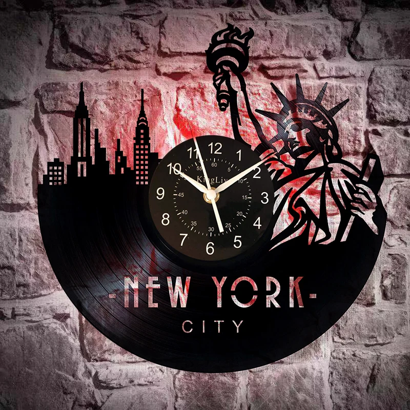 Уникальные настенные часы с виниловой пластиной и изображением Нью-Йорка | Дом