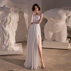 Богемное свадебное платье с длинными рукавами, платье невесты в пол, шифоновый, с разрезами по бокам, простое пляжное платье, размера плюс