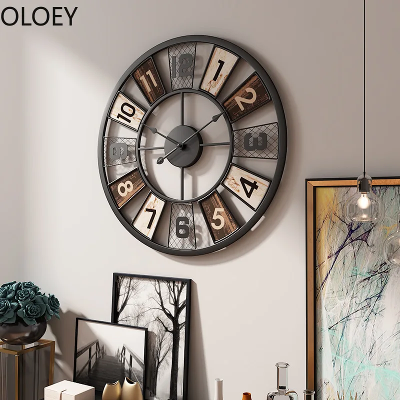 Grid Vintage Wall Clock 3d Modern Living Room Quartz Metal Clocks Decorations Farmhouse Decor Shabby Chic | Дом и сад