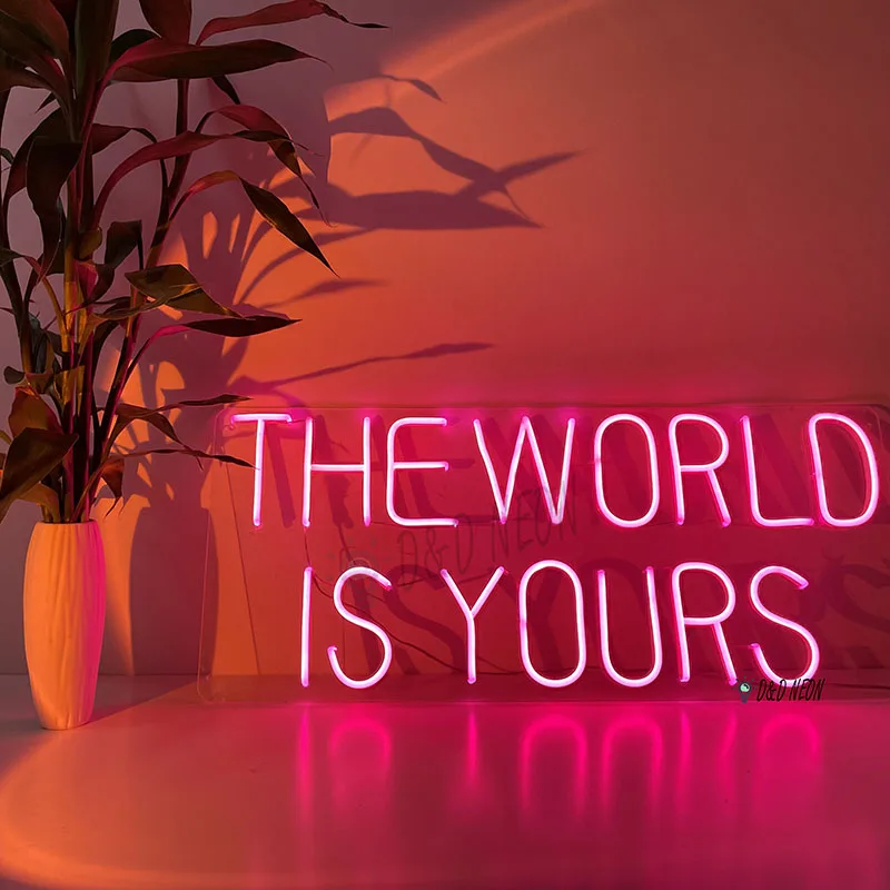 The WORLD IS YOURS Neon Sign Custom Neon Light Sign Led Custom Pink Light Neon Home Room Wall Decoration Ins shop decor