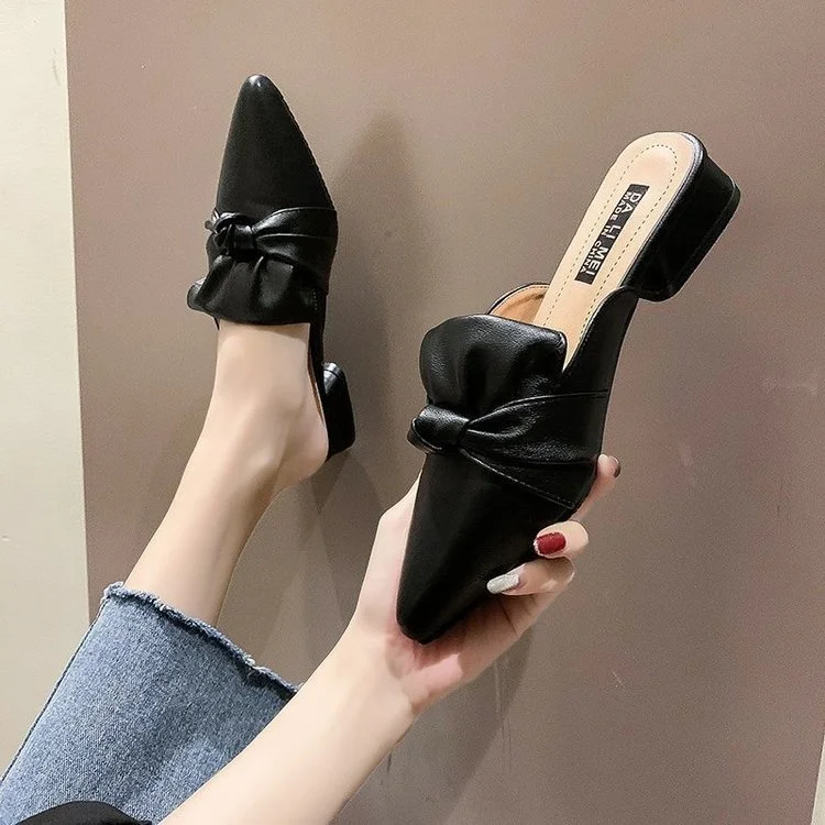 Тапки женские с острым носком плоская подошва полутапочки крутые лето | Обувь